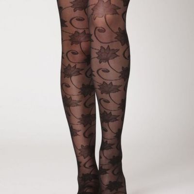 Anthropologie Tights XS S HANSEL BASEL Nylon VINED Floral Black TINTORETTA NWT